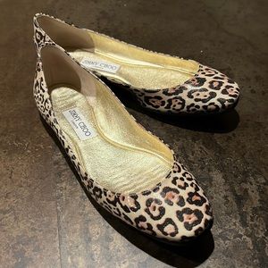 Jimmy Choo Leopard Print Patent Skimmers/Ballet Flats  38